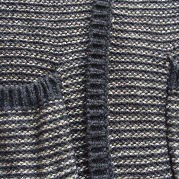 ANN TAYLOR LOFT Silver/Gray STRIPE Long Sleeve WOOL Blend CARDIGAN Sweater Sz M - Picture 3 of 5